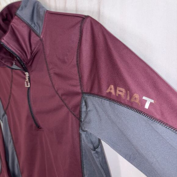 Ariat TEK Sunstopper 3.0 1/4 Zip Baselayer Burgundy & Grey Women’s Size SMALL - Picture 2 of 10